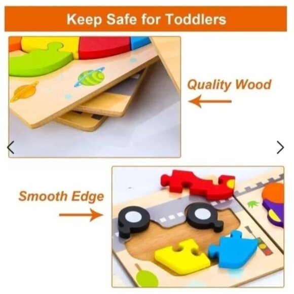 SKYFIELD Set of 6 Wooden Jigsaw Puzzles Vehicle World Montessori Learning - Picture 4 of 5